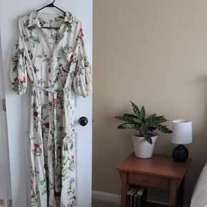 Maeve Botanical Print Shirt in Green and Purple